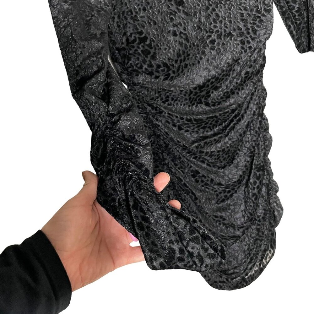 LIKELY Leopard Burnout Wylie Dress Size 2 Black Ruched Long Sleeve Mock Neck - Picture 4 of 10